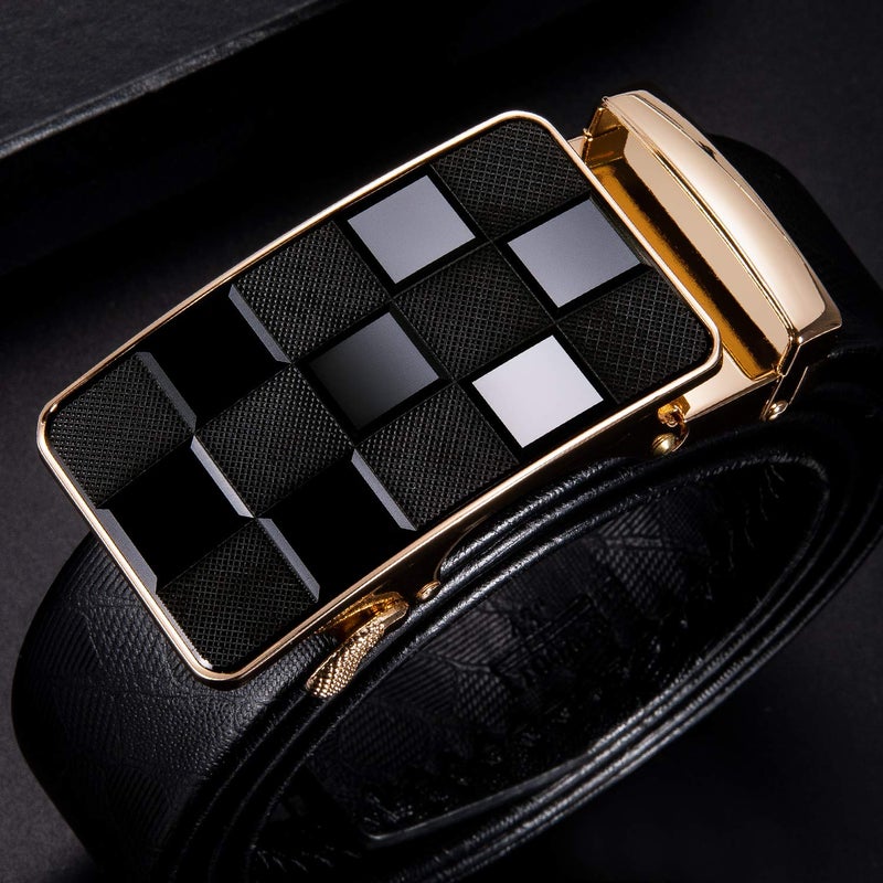 Dubulle Ratchet Dress Belt for Men Designer Mens Leather Belts Fashion Plaid Autoamtic Buckle Adjustable Sliding 1 3/8 Casual Formal - Image 3